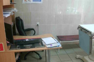 Осмотр выпадавшей розетки в процедурном кабинете ветеринарной клиники